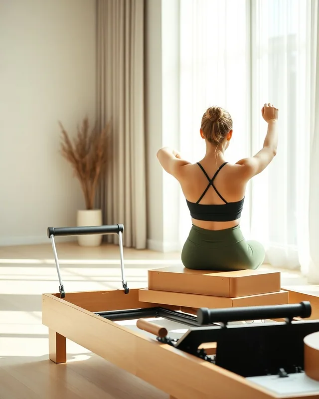 Professeure de Pilates sur un Reformer en studio