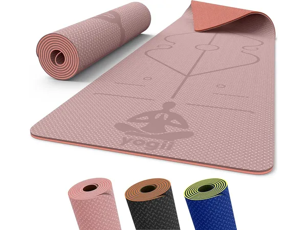 Yogii tapis de Pilates 6 mm antidérapant TPE avec lignes d'alignement